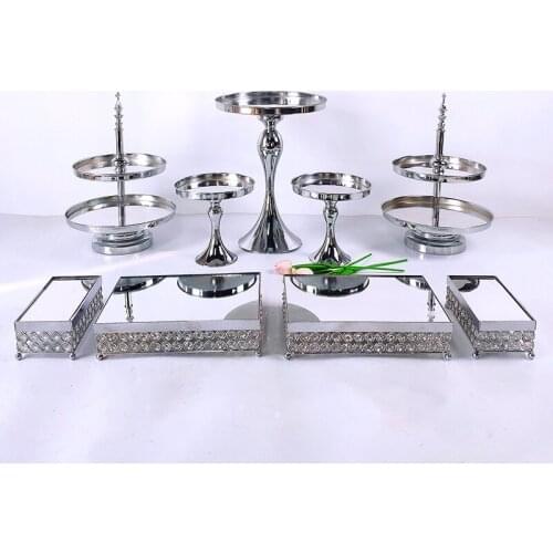 6-9pcs Silver Metal Cake Stand Round Wedding Birthday Party Dessert Cupcake Pedestal Display Plate Home Decor
