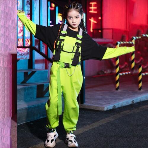 Splicing Top Hip Hop Dance Clothing Kids Fluorescent Green Suit Jazz Dancing Clothes Festival Children Ropa Hip Hop Stage Outfit