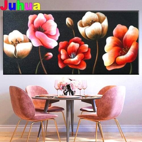 Triptych diamond painting Colored Flowers Noble Wall Art Full Square diamond mosaic Modern Picture for Plants Living Room Decor