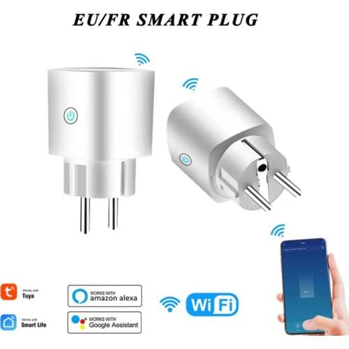 Tuya WiFi EU/FR Smart Plug 16A 220V Adapter Wireless Remote Voice Control Power Monitor Timer Socket for Alexa Google Home