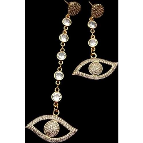 Y·YING Cubic Zirconia Pave Eye Shape Asymmetric Drop Stud Earrings