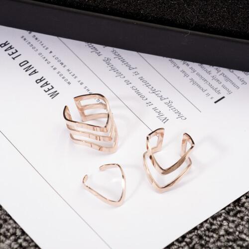 YUN RUO 2019 Fashion V Shape Rings Set Rose Gold Color Woman Birthday Gift Party Titanium Steel Jewelry Top Quality Never Fade