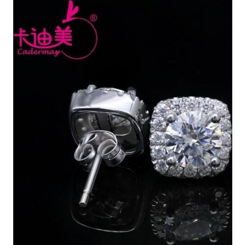 CADERMAY 2x1ct Round Moissanite Earrings Engagement Sterling Silver 925 Square Shape Moissanite Women Ear Studs Wedding