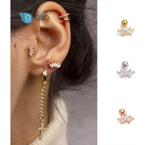 925 Silver Ear Needle Gold Six Ovals Stud Earrings for Women Transparent Crystal Piercing Pendientes Earring Fashion Jewelry