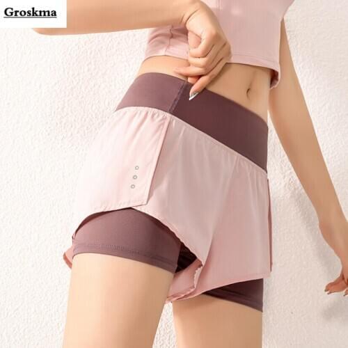 Fake two piece shorts women patchwork quick dry outdoor sports running hot shorts fitness gy yoga mallas cortas mujer