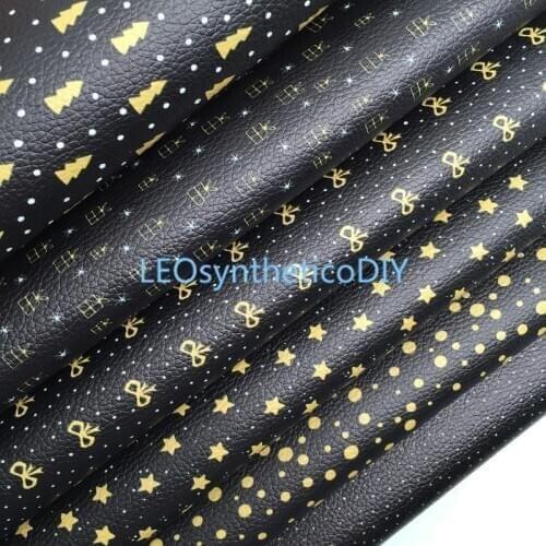 1PC 21X29CM Gold Dots Stars Bows Printed Synthetic Leather Fabric Leather Sheets For Making Bows LEOsyntheticoDIY T527
