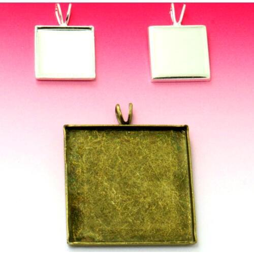 10pcs Square Pendant Blank Base Fit 12mm 20mm 25mm "V"Loop Bezel Setting Jewelry Findings for Glass Cabochons