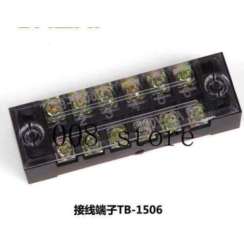 2Pcs 600V 15A TB-1506 Panel Mount Fixed Barrier 6 Position Terminal Block Connector
