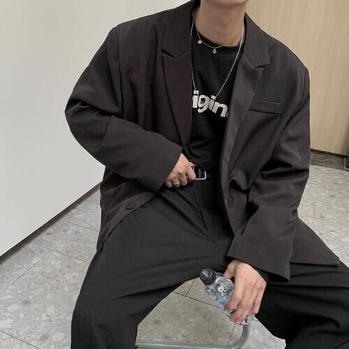 2021 Mens New Fashion Coats Casual Loose Trendy Suit Jackets Casual Blazer Western Clothes Fashion Black/khaki Outerwear M-XL