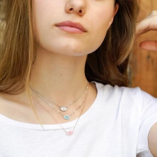 5 color cute lovely girl silver necklace enamel red blue white 100% 925 sterling silver chain lucky girl minimal cute jewelry