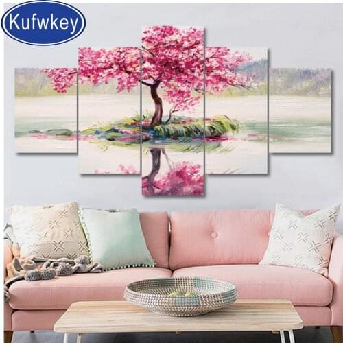 5pcs diamond painting bloom flowers Cherry Blossoms Tree diamond mosaic full round square cross stitch diamond embroidery decor