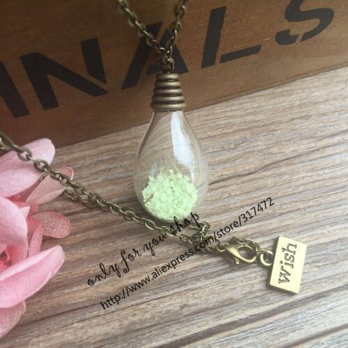 5pcs Handmade Glow In The Dark Dandelion Pendant Necklace wish glass vial necklace 70cm