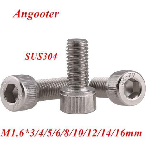 50pcs DIN912 M1.6 Hex Allen socket head screw 304 stainless steel Hexagon socket head cap screws hex socket screw M1.6*3-16