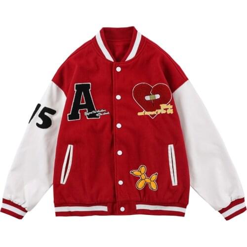 Broken Heart Embroidery Varsity Jacket Coat Men Women Patchwork Hip Hop Streetwear Harajuku Retro Baseball Bomber Fashion Jacket