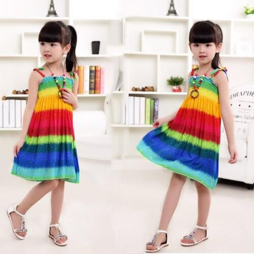 Children Clothes Girls Layered Dresses Summer Princess Sling Dress Floral Bohemian Beach Tiered Skirts for Girl 2 6 8 12 Years