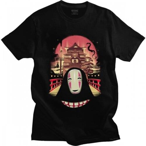 Vintage Spirited Away No Face T Shirt Men Short Sleeve Cotton T-shirt Anime Kaonashi Tee Top Studio Ghibli Miyazaki Hayao Tshirt