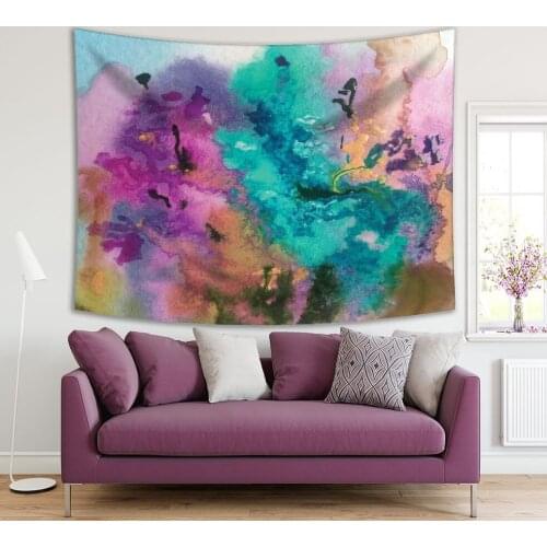 Tapestry Flowering Spring Meadow Wildflowers Floral Pattern Abstract Modern Watercolor Art Blue Purple Green