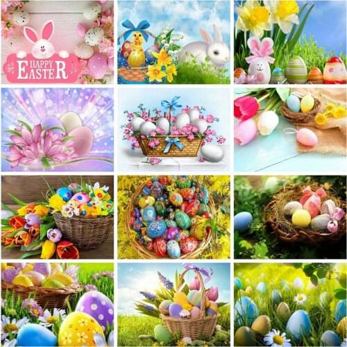 Huacan Diamond Painting Easter Egg Diamond Art Full Drill Mosaic Landscape Farmhouse Home Decor Handmade Gift