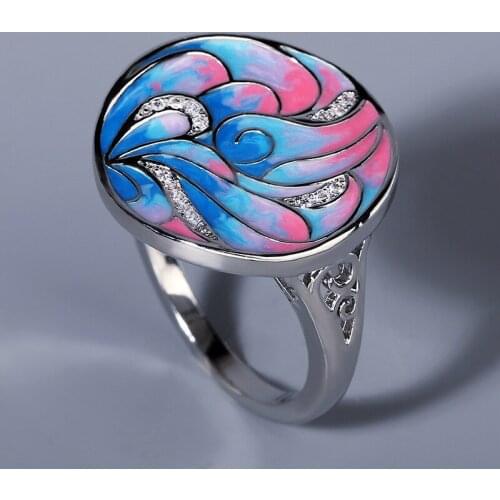 2020 New Handmade Enamel Flower Cubic Zircon ring 925 silver Fashion Enamel flower Ring for women jewelry gift