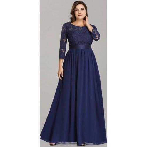 Plus Size Lace Bridesmaid Dresses Navy Blue With Long Lace Sleeve O Neck Fabric is Low Stretch For Bosom Friend Wedding 8XLRobe