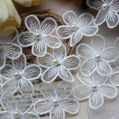 LASUI 3y = 78 flowers High-quality organza 3d flowers beaded embroidery lace appliqueDIY material jewelry necklace wedding 0283