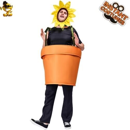 Carnival Adult Sunflower Pot Costumes Halloween Men Suit Fancy Dress Up Cute Plant Mascot for Purim Funny Party Unisex Costume