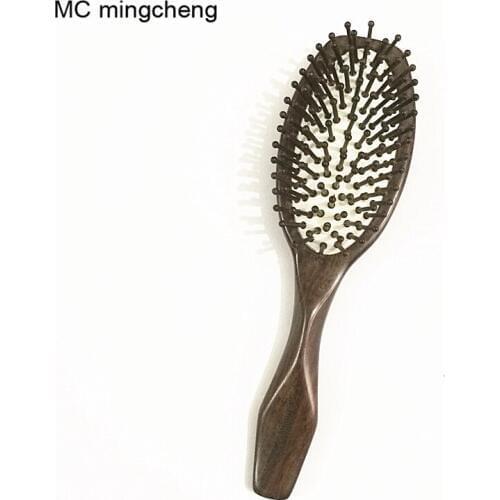 MC 2018 Ebony Black Sandalwood Hair Care Spa Massage Comb Wooden Paddle Pointed Handle Teeth Hair Brush Antistatic Cushion Comb