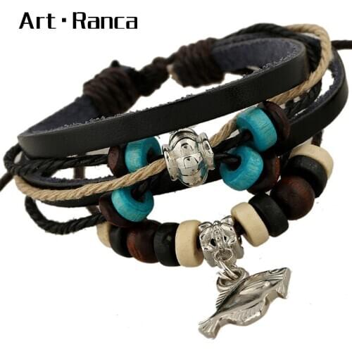 Fashion knitted leather fish jewelry mens and womens Bracelets