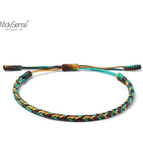 MolySense Gradient Colors Tibetan Handmade Lucky Bracelets & Bangles As Gift for Men Rope Knots Amulet Tibet Braided Bracelet