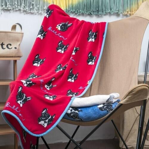 Cartoon Flannel Blanket Multifunctional Necessary Nap Blanket Quilt Pet Cats Dog Pug Head Throw Blanket