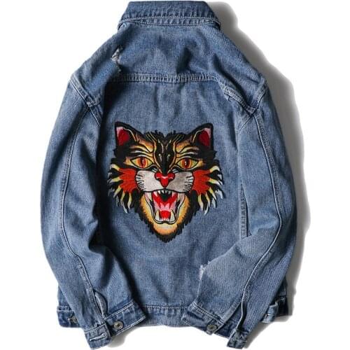 19ss Men Long New Sleeve Back Embroidery leopard Fashion High quality Denim Baseball Coats & Jackets Abstract digital coat #E199