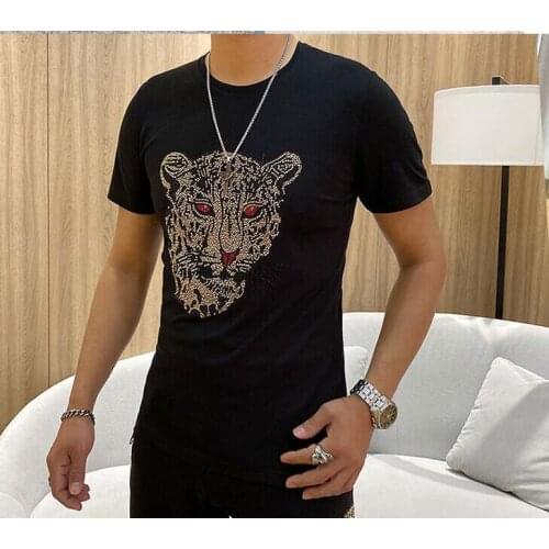 Hot drill T Shirt Plus Size 5XL new fashion Short Sleeve Mens T-shirt 100% Cotton high quality