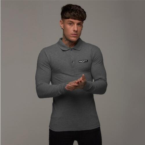 New Autumn polo shirt cotton gym fitness men t-shirt brand clothing Sports tshirt male print long sleeve Running t shirt