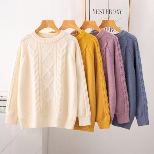 2020 New Fashion Autumn Winter Women Knitted Pullover Sweater Solid Loose O neck Warm Thicken Sweaters Jumper Female Casual Tops