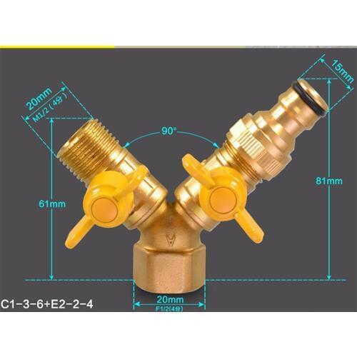 One Piece G1/2" DN15 Diverter Valve 1/2" Inner Thread +1/2" Outer Thread + quick union