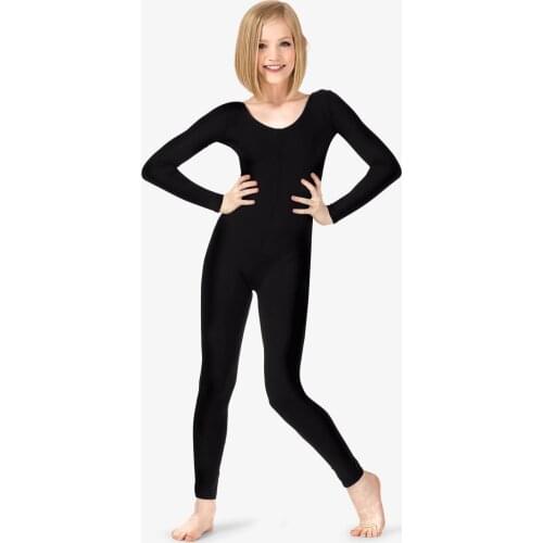 OVIGILY Kids Unisex Team Basics Long Sleeve Unitard Girls Spandex Black Dance Unitards One Piece Full Body Costumes