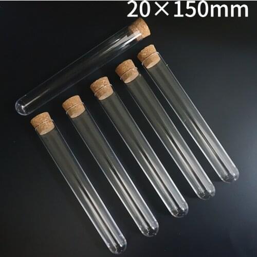 10pcs 20pcs 50pcs 100pcs 20x150mm Transparent Plastic Test tube Stopper With Cork Like Glass Wedding Favours Laboratory Vial