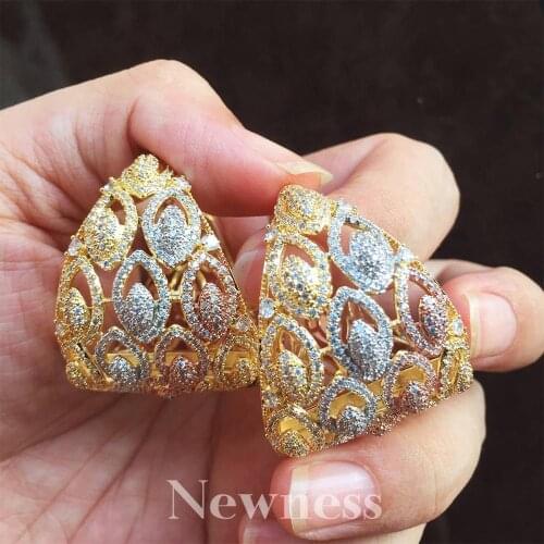 Newness Trendy Geometric Flower Earrings For Women Accessories Full Cubic Zirconia Earrings Jewelry Engagement
