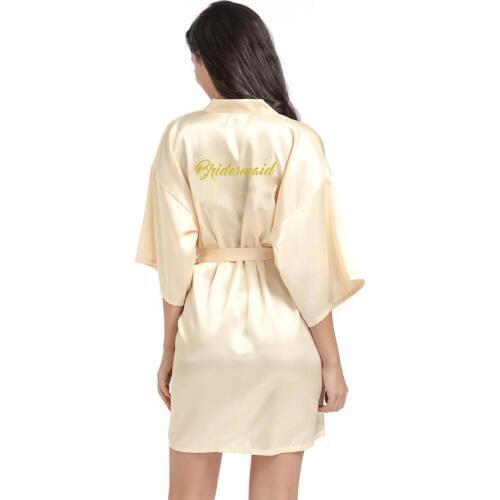 Wedding Bride Bridesmaid Floral Robe Satin Rayon Bathrobe Nightgown For Women Kimono Sleepwear Solid plaid#4155