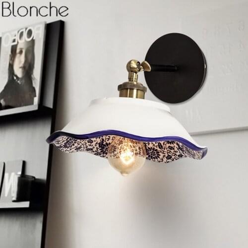 Chinese Style Vintage Ceramic Wall Lamp Loft Retro Led Wall Sconce Mirror Light for Bedroom Bedside Fixture Home Decor Luminaire