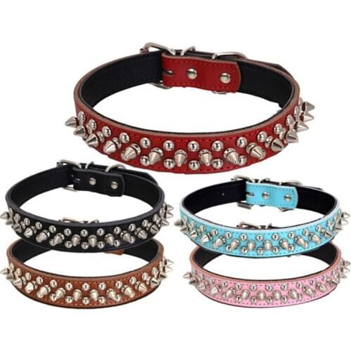 Vintage Pet Shop Dog Acessorios Adjustable Pu Leather Bullet Rivet Spiked Studded Pet Puppy Dog Collar Neck Strap 5 Pc /lot