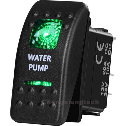 Water Pump 5 pin on off Green Led Backlit Printed Rocker Switch for Car Boat Truck 12v 24v SPST Waterproof