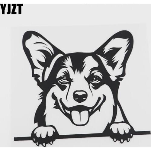YJZT 17.2CMX15.1CM Fun Pembroke Welsh Corgi Peeking Dog Vinyl Car Sticker Black/Silver 8A-0100