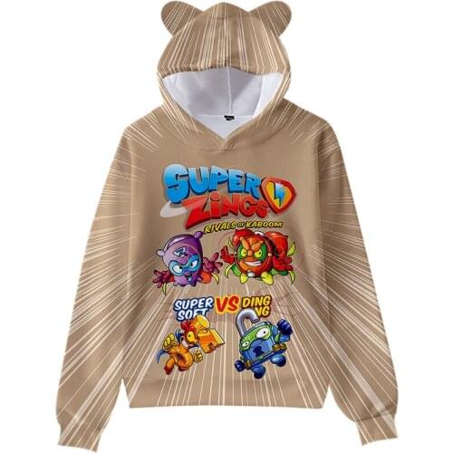 2021 Super Zings Womens Hoodie Long Sleeve Fleece Sweatshirt Warm Bear Ear Shape Fuzzy Hoodie Pullover Harajuku Female Hoodies