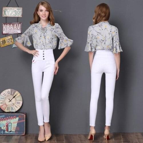 2018 womens new Couture jeans pants embroidery waist jeans stretch feet pencil pants zipper button casual pants 5 colors sytle