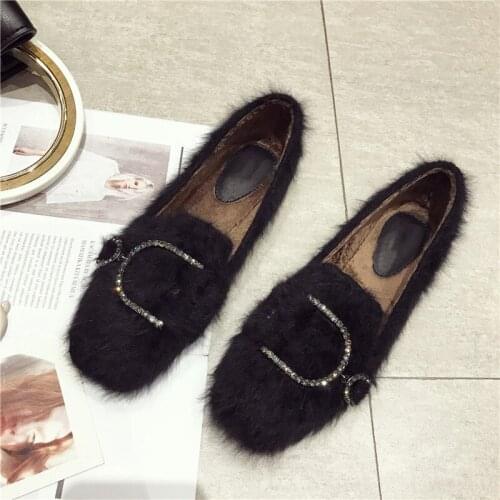 Women Shoes Winter Square Toe Woman Plush Cotton Flats Slip On Buckle Loafers Ladies Plus Size Moccasins Fleeces Snow Shoes