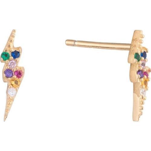 925 sterling silver lightning stud earring colorful rainbow cz paved minimal delicate danity girl women multi piercing stud 925