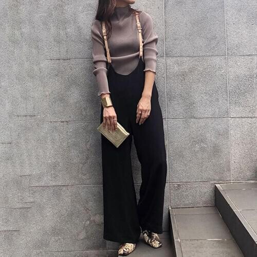 Korean Wide Leg Pants Female 2019 Woolen Straps Big Straight Pants High Waist Drop Trousers Streetwear Harajuku Trousers Women