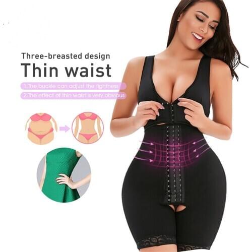 Women Post Liposuction Girdle Bodysuit Vest Waist Reductoras Shapewear Full Body Shaper Bodysuit Sexy Fashion Black Skin Firm