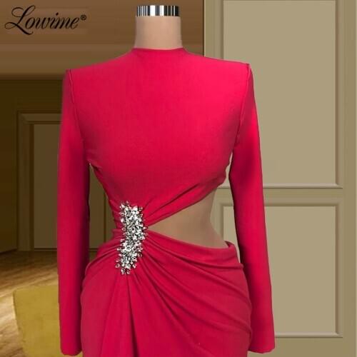 Robe De Soiree Sexy Celebrity Dresses Cut-out Dubai Long Sleeves Evening Gown 2021 Plus Size Evening Wear Prom Party Gowns